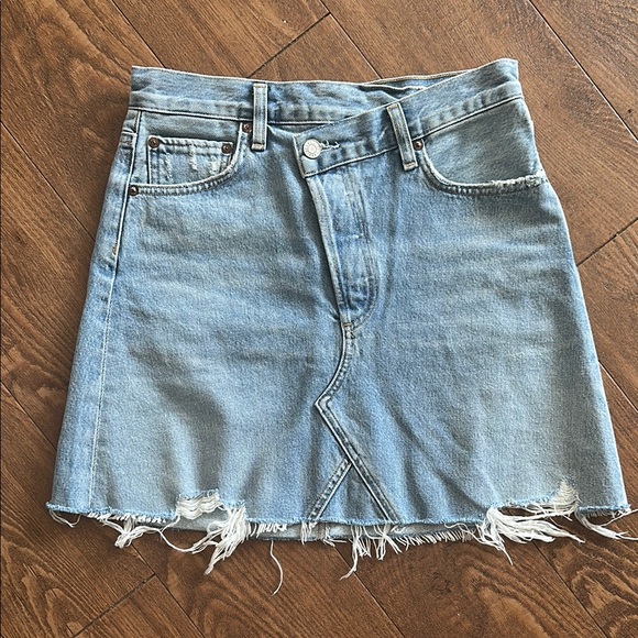 Agolde Asymmetrical Criss Cross Button Denim Skirt - Picture 1 of 5